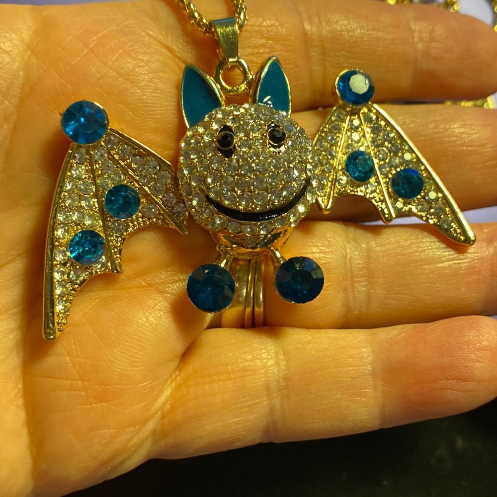 Blue crystal bat necklace